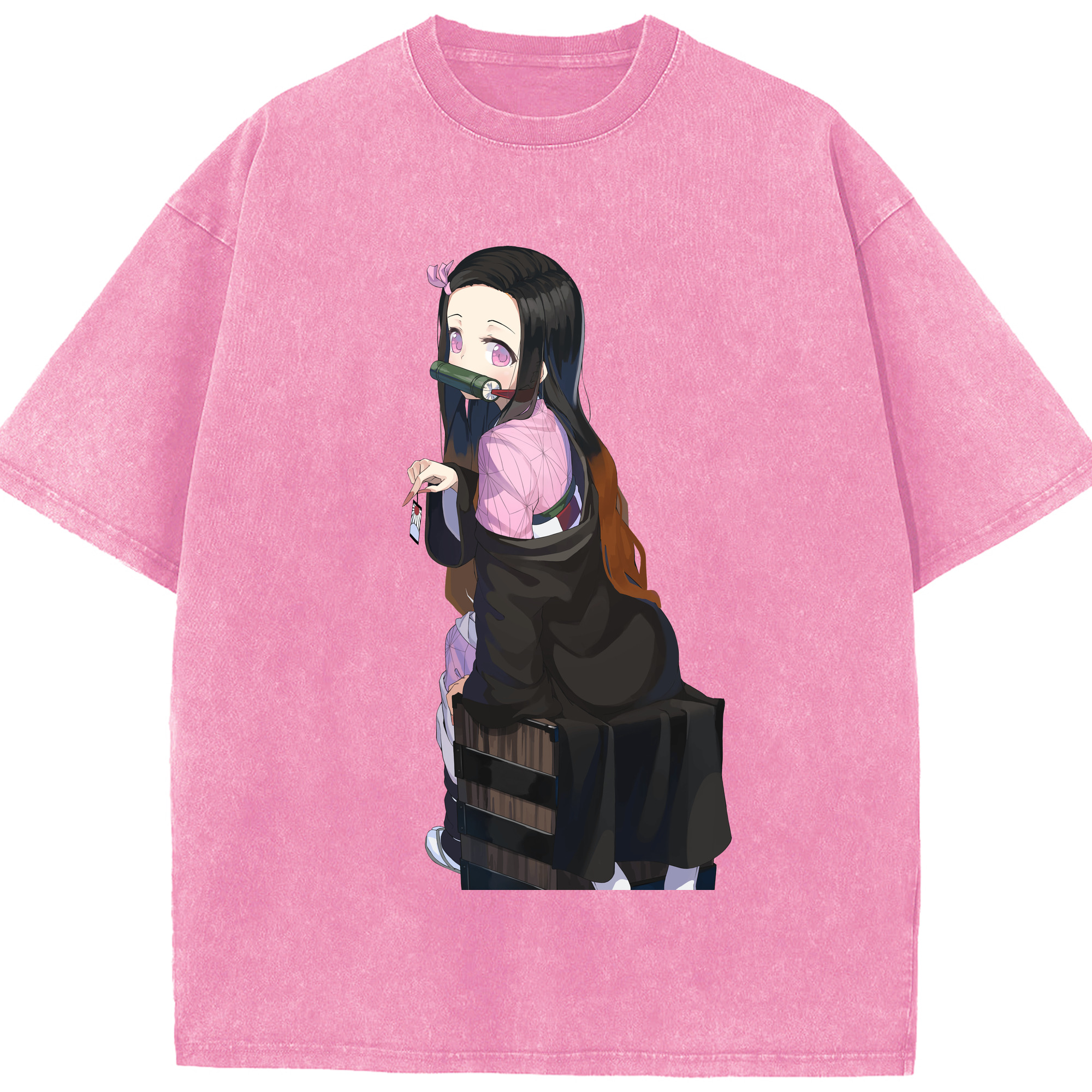 （画像用） 鬼滅の刃（きめつのやいば）竈門 禰󠄀豆子／かまど ねずこ Kamado Nezuko 綿100% ヴィンテージ風 半袖Tシャツ（フロントプリント）